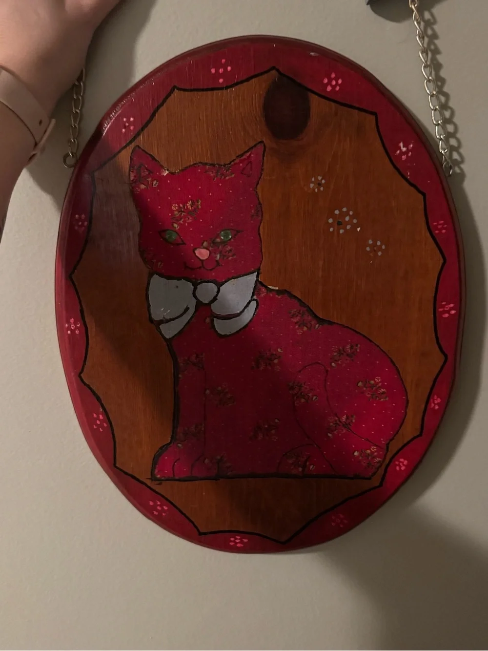VTG Handmade Folk Art Cat “Welcome” Sign Wood Wall Hanging Decor